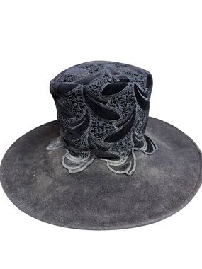 Shellie McDowell Black Embroidered Wide-Brim Women's Hat